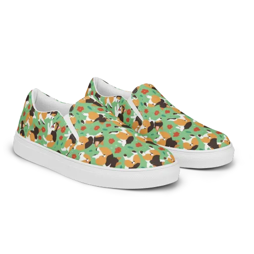 Minty Corgi Meadow on a Women's Slip-On Canvas Shoes