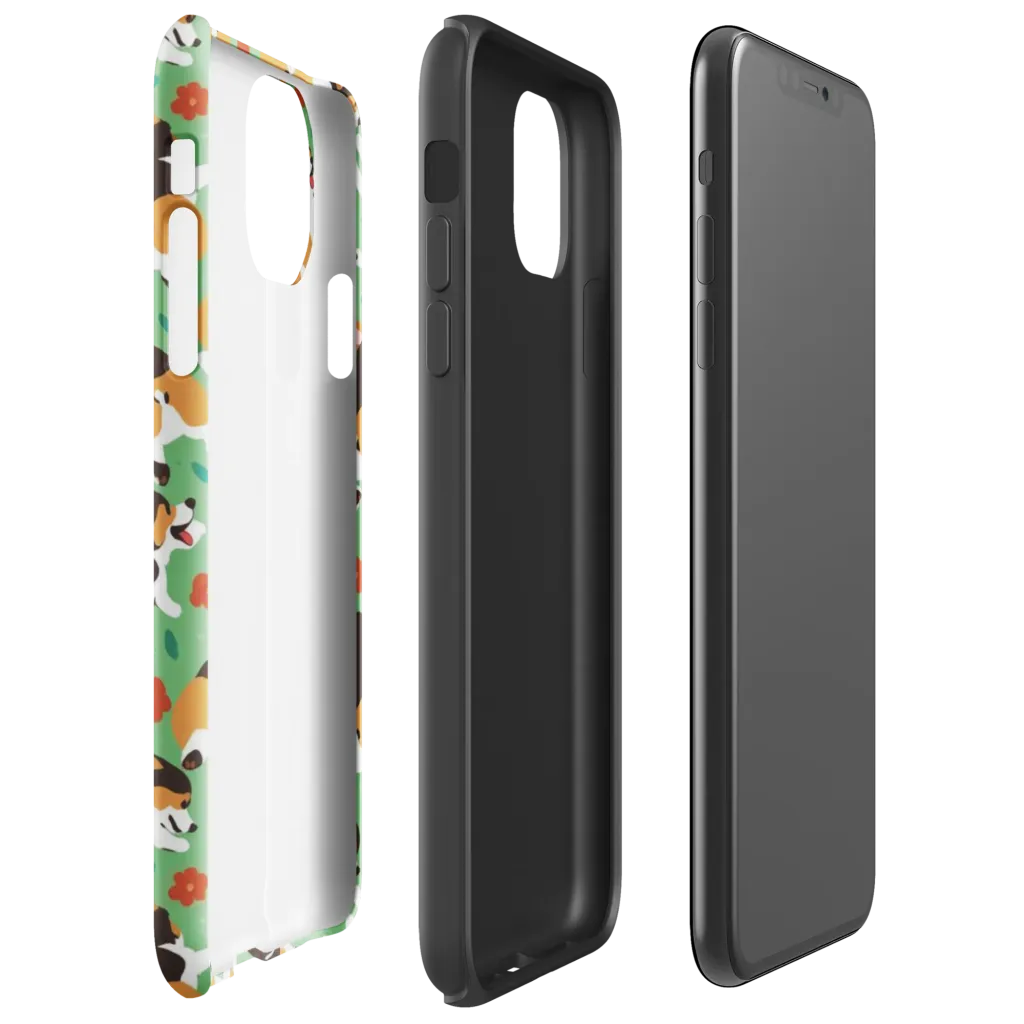 Minty Corgi Meadow on Tough Case for iPhone® — Right