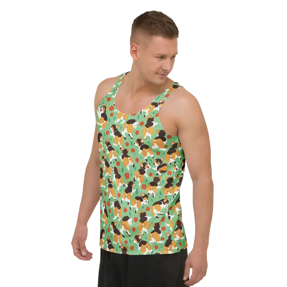 Minty Corgi Meadow on Men's Tank Top — Left Front