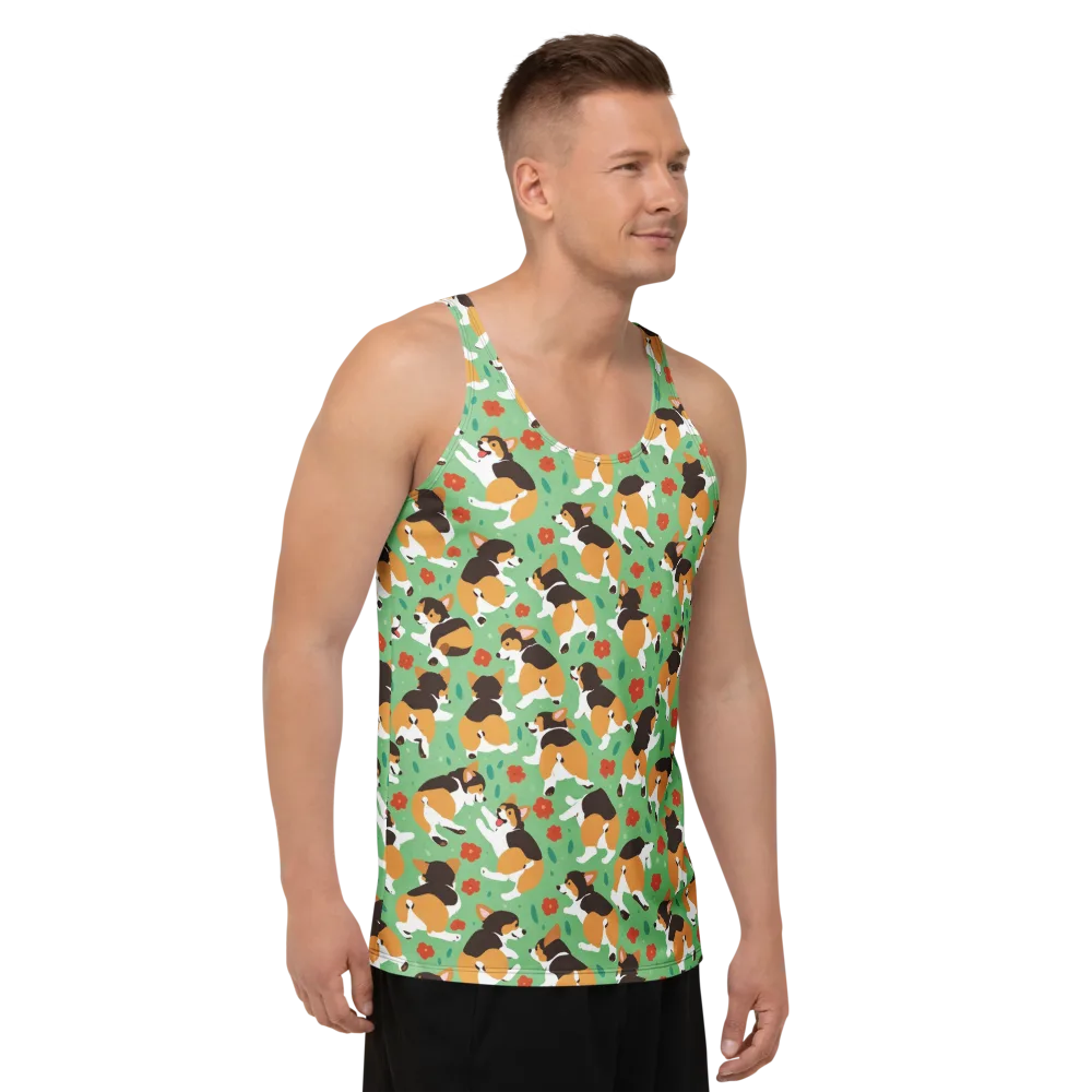 Minty Corgi Meadow on Men's Tank Top — Right Front