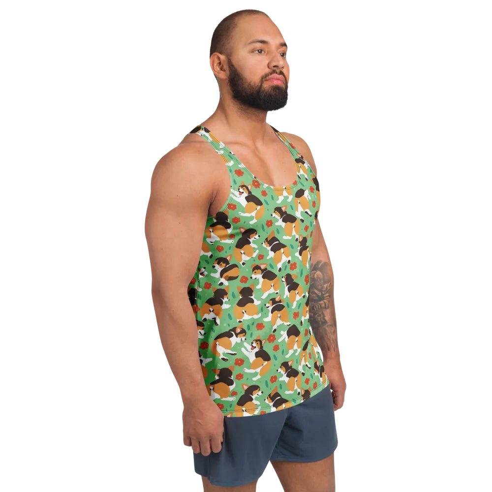 Minty Corgi Meadow on Men's Tank Top — Right Front