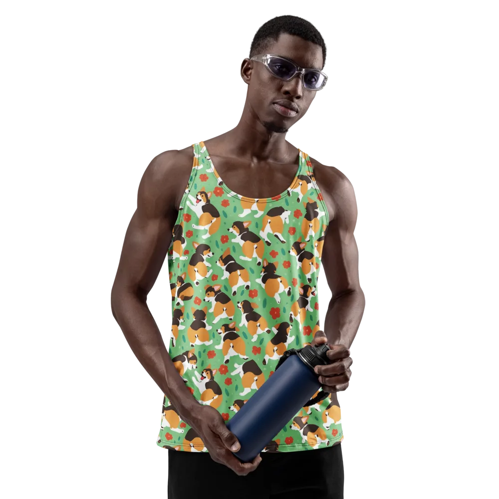 Minty Corgi Meadow on Men's Tank Top — Front