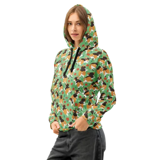 Minty Corgi Meadow on a Cotton Hoodie