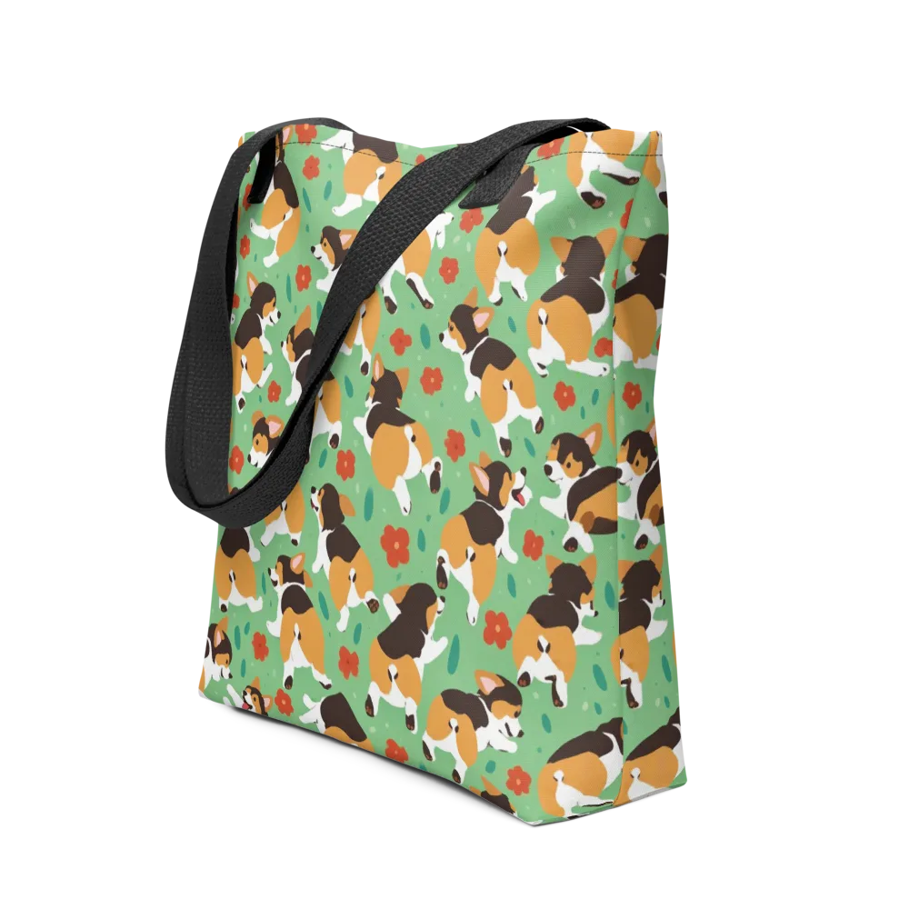 Minty Corgi Meadow on Tote Bag — Front