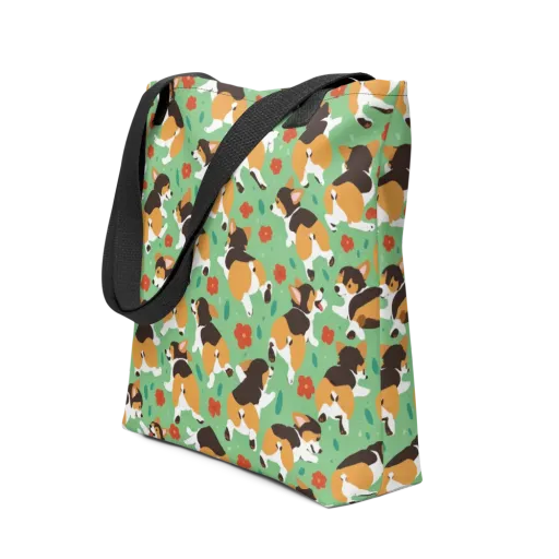 Minty Corgi Meadow on a Tote Bag