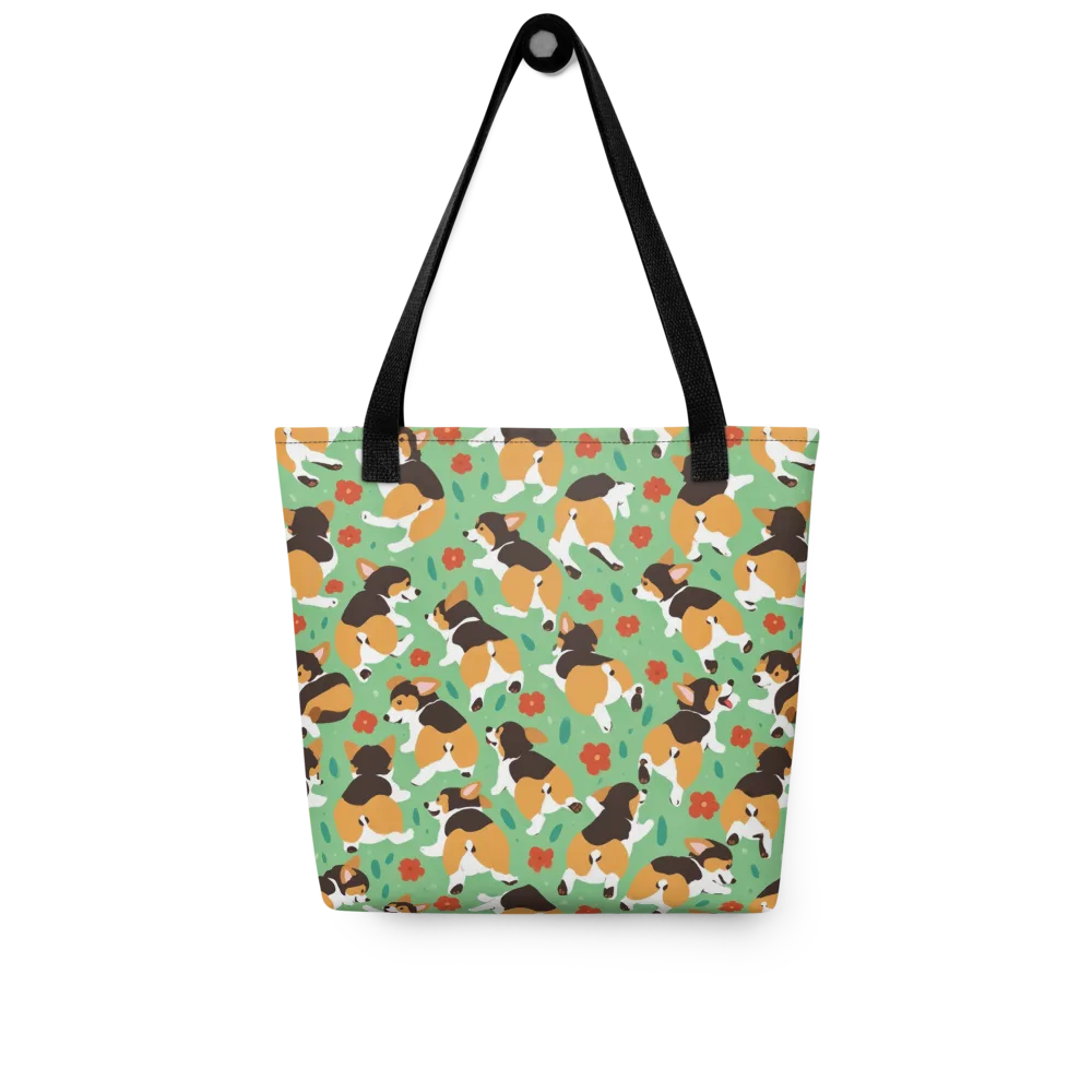 Minty Corgi Meadow on Tote Bag — Front