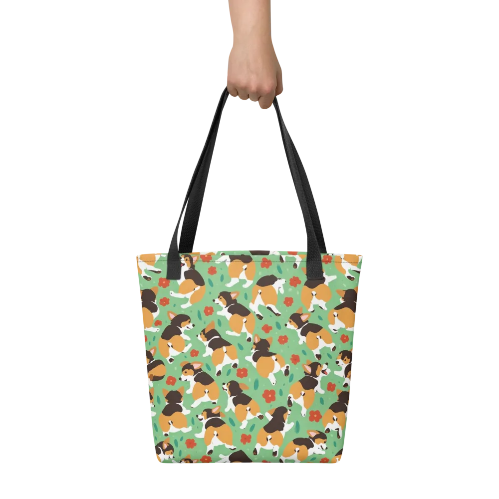 Minty Corgi Meadow on Tote Bag — Front