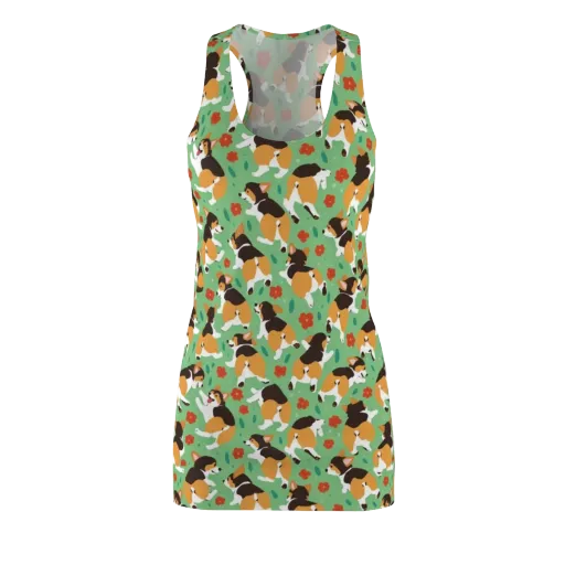 Minty Corgi Meadow on a Racerback Dress
