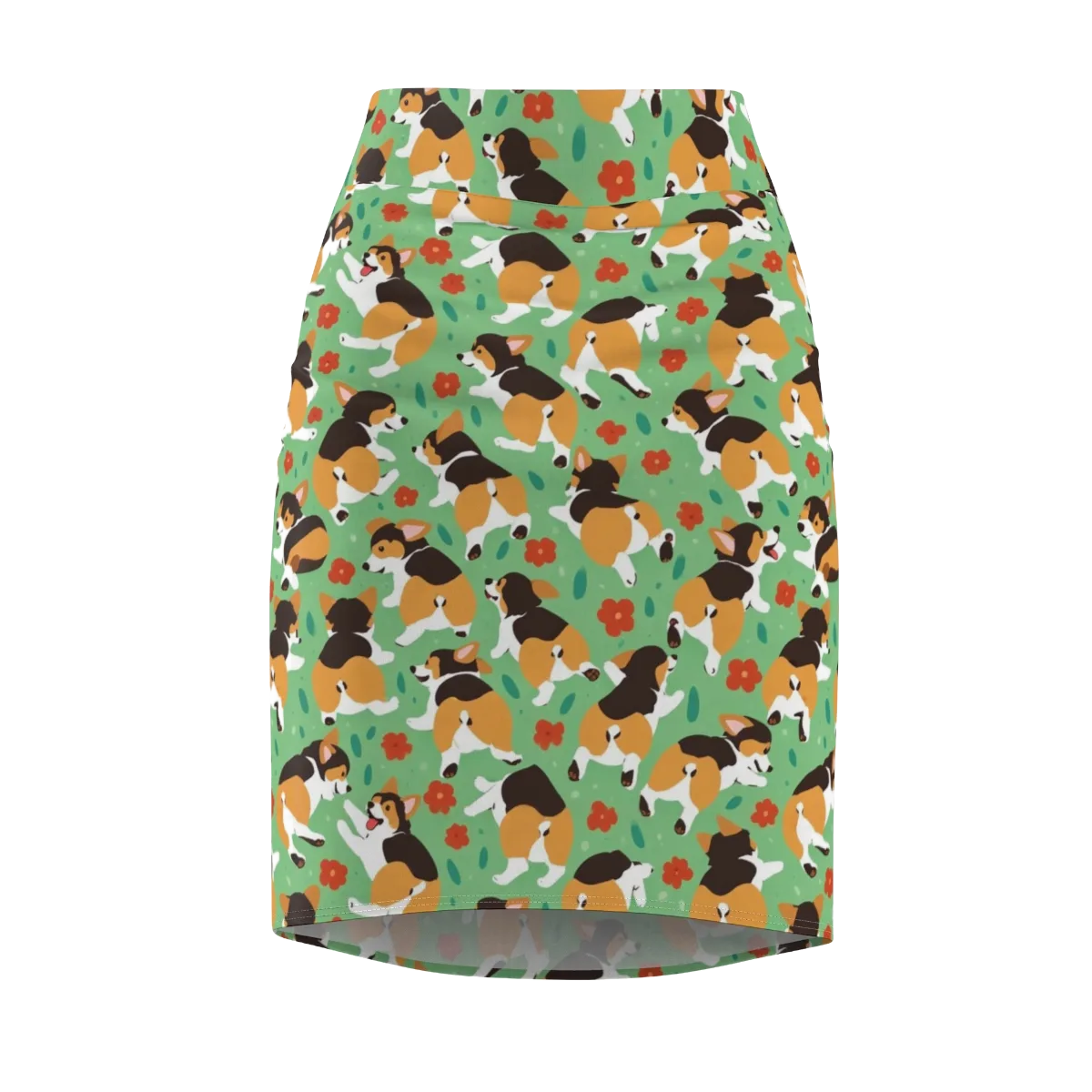 Minty Corgi Meadow on Pencil Skirt — Front