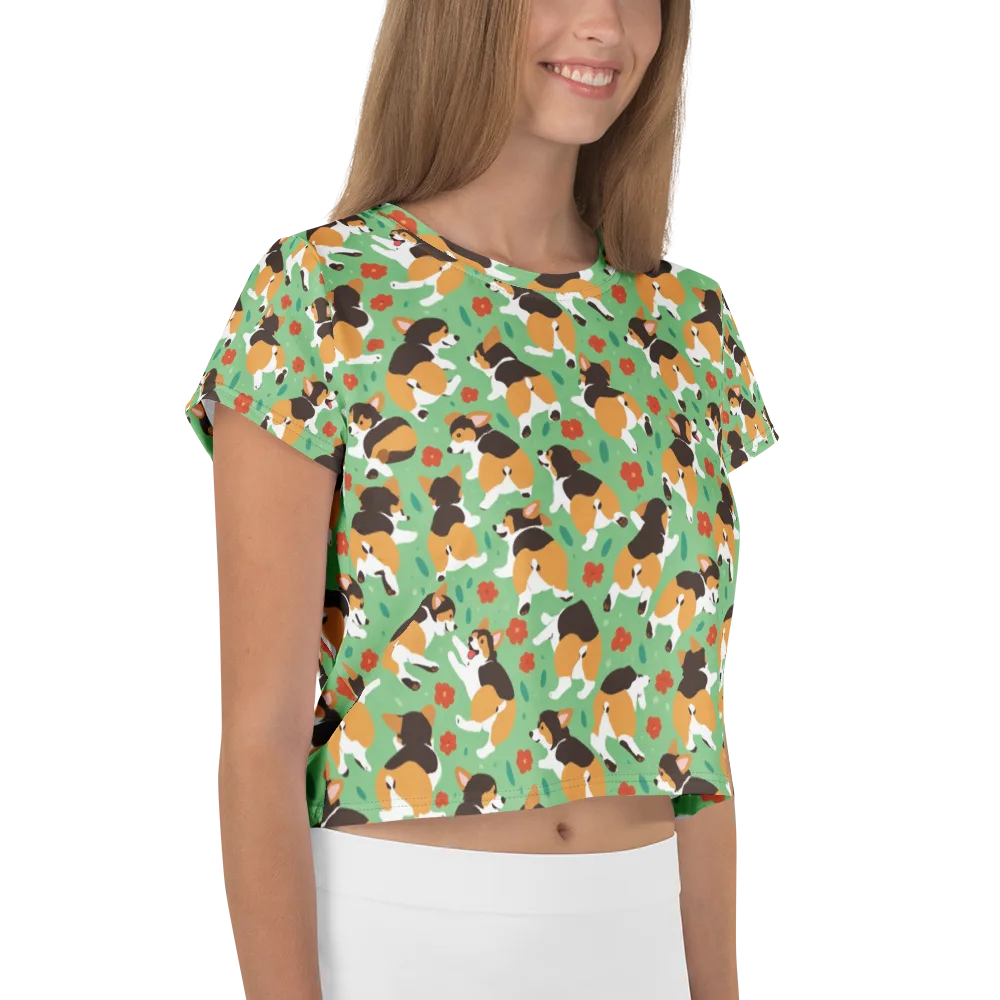 Minty Corgi Meadow on Crop Tee — Right