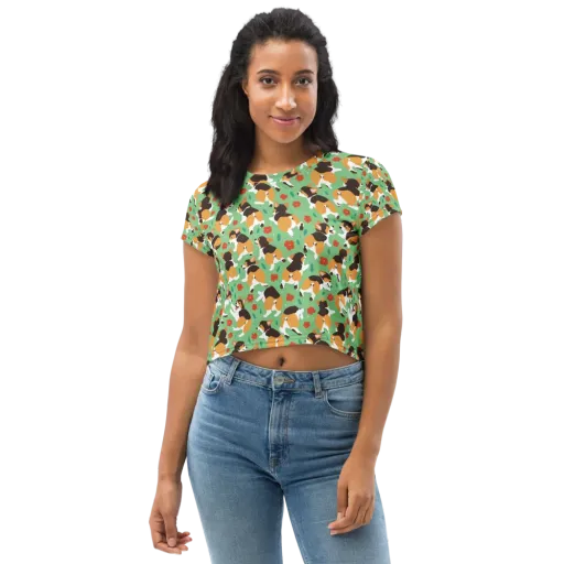 Minty Corgi Meadow on a Crop Tee