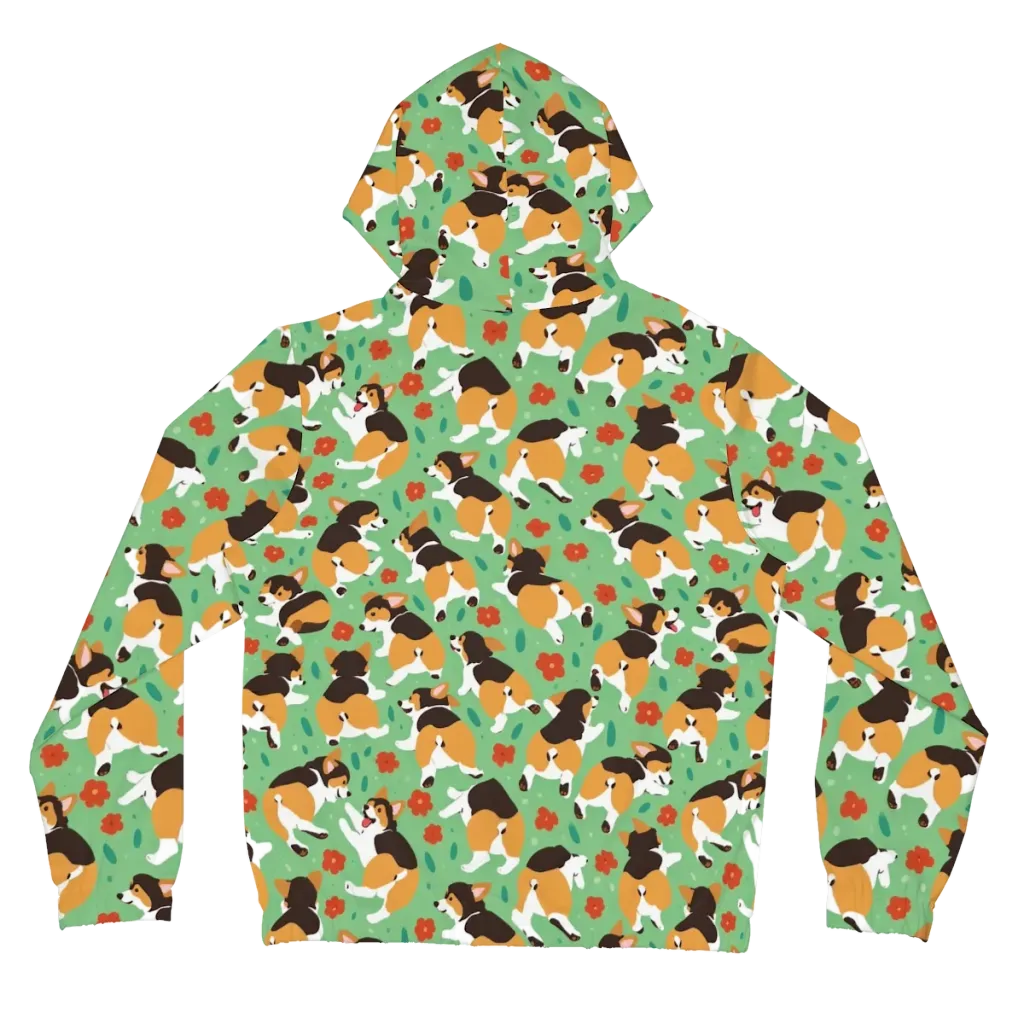 Minty Corgi Meadow on Women's Full-Zip Hoodie — Back