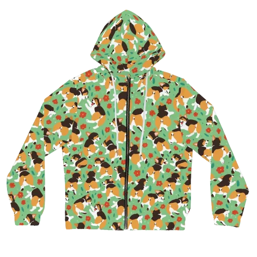 Minty Corgi Meadow on a Women's Full-Zip Hoodie