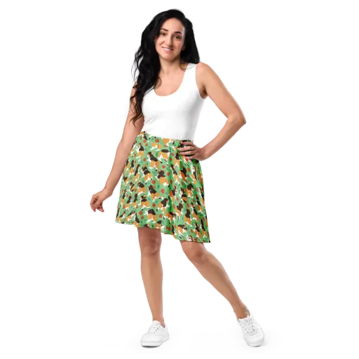 Minty Corgi Meadow on a Skater Skirt