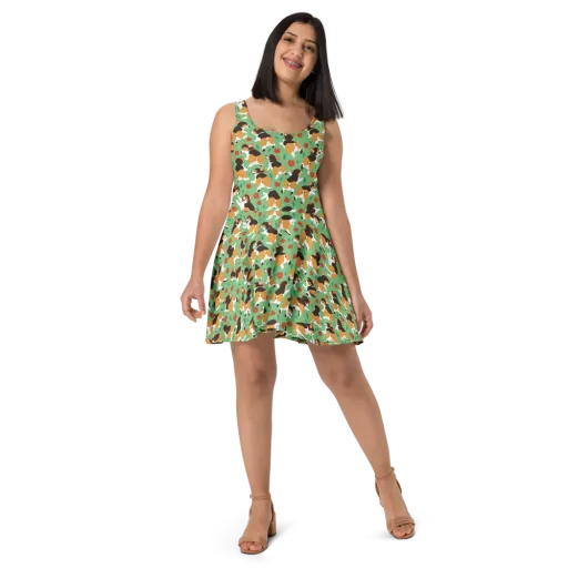 Minty Corgi Meadow on a Skater Dress