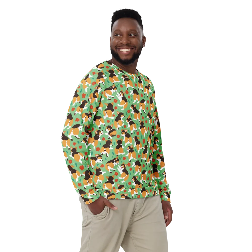 Minty Corgi Meadow on Sweatshirt — Front