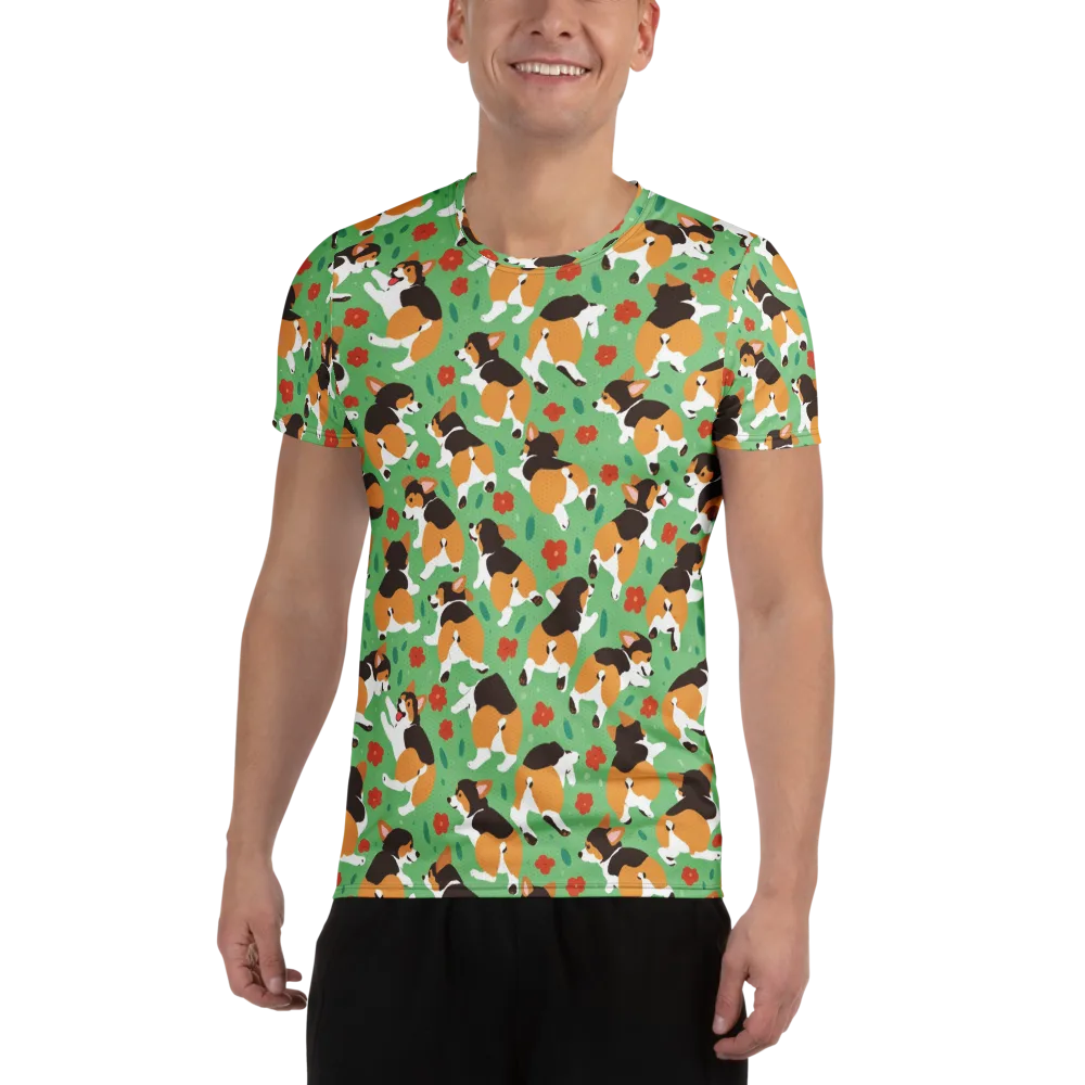 Minty Corgi Meadow on Men's Athletic T-Shirt — Front