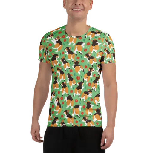 Minty Corgi Meadow on a Men's Athletic T-Shirt