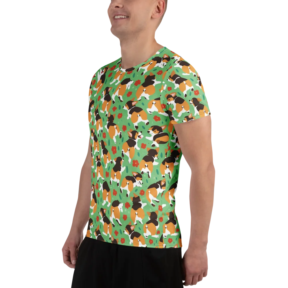 Minty Corgi Meadow on Men's Athletic T-Shirt — Left
