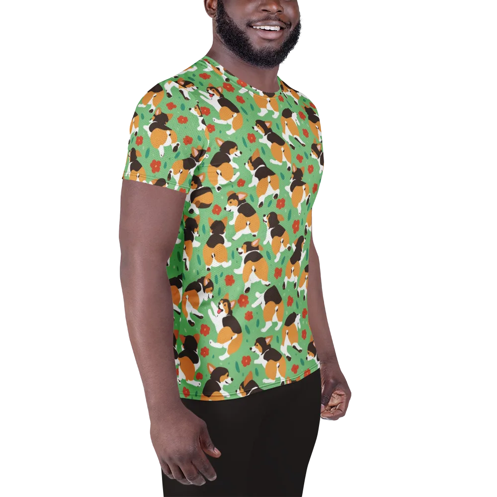 Minty Corgi Meadow on Men's Athletic T-Shirt — Right