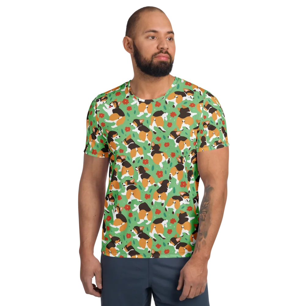 Minty Corgi Meadow on Men's Athletic T-Shirt — Front