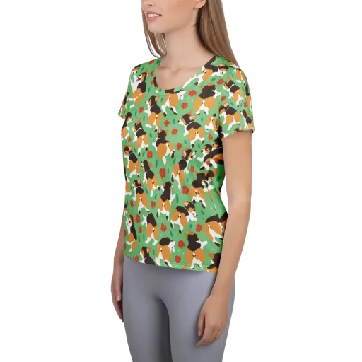 Minty Corgi Meadow on a Women's Athletic T-Shirt