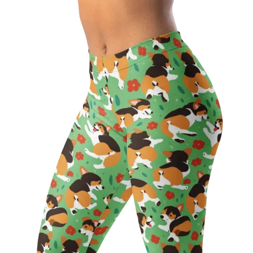 Minty Corgi Meadow on a Leggings