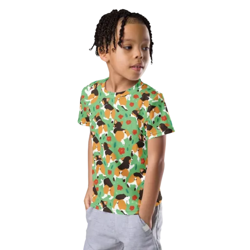 Minty Corgi Meadow on a Kids Crew Neck T-Shirt