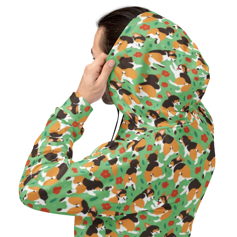 Minty Corgi Meadow on Hoodie — Back