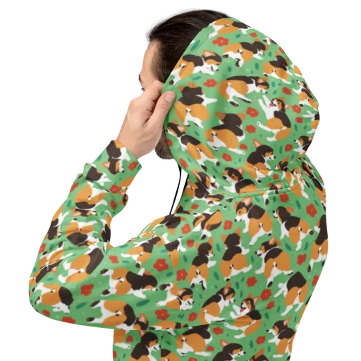 Minty Corgi Meadow on a Hoodie
