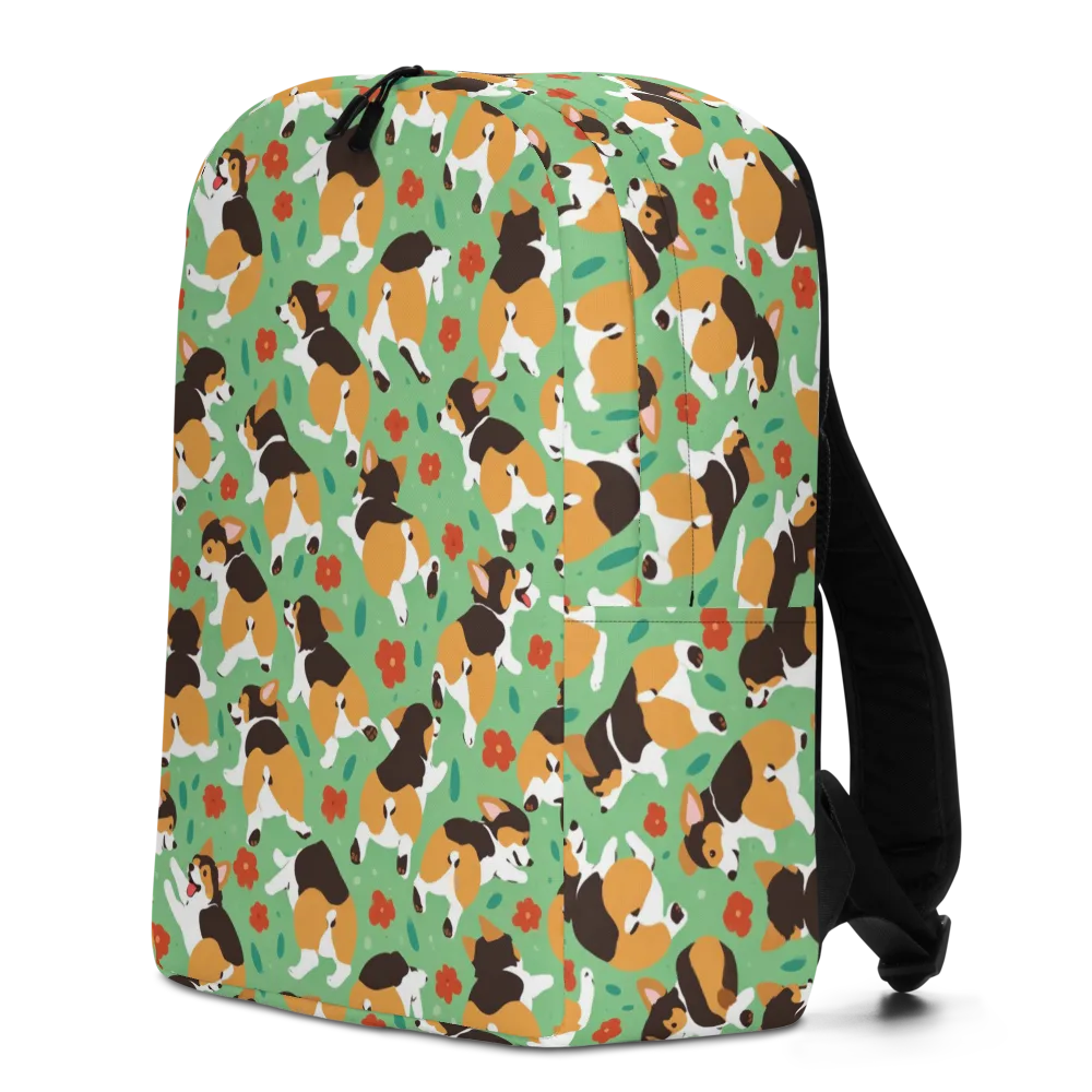 Minty Corgi Meadow on Minimalist Backpack — Left