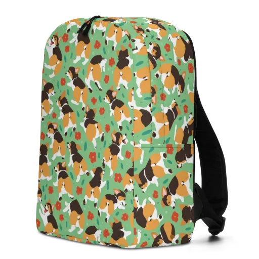 Minty Corgi Meadow on a Minimalist Backpack