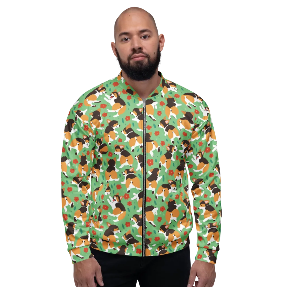 Minty Corgi Meadow on Bomber Jacket — Front
