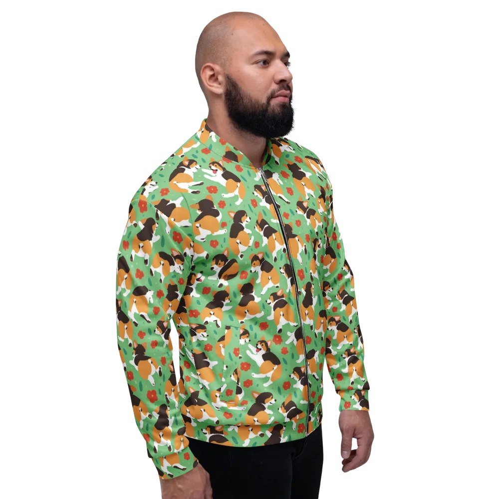 Minty Corgi Meadow on Bomber Jacket — Right