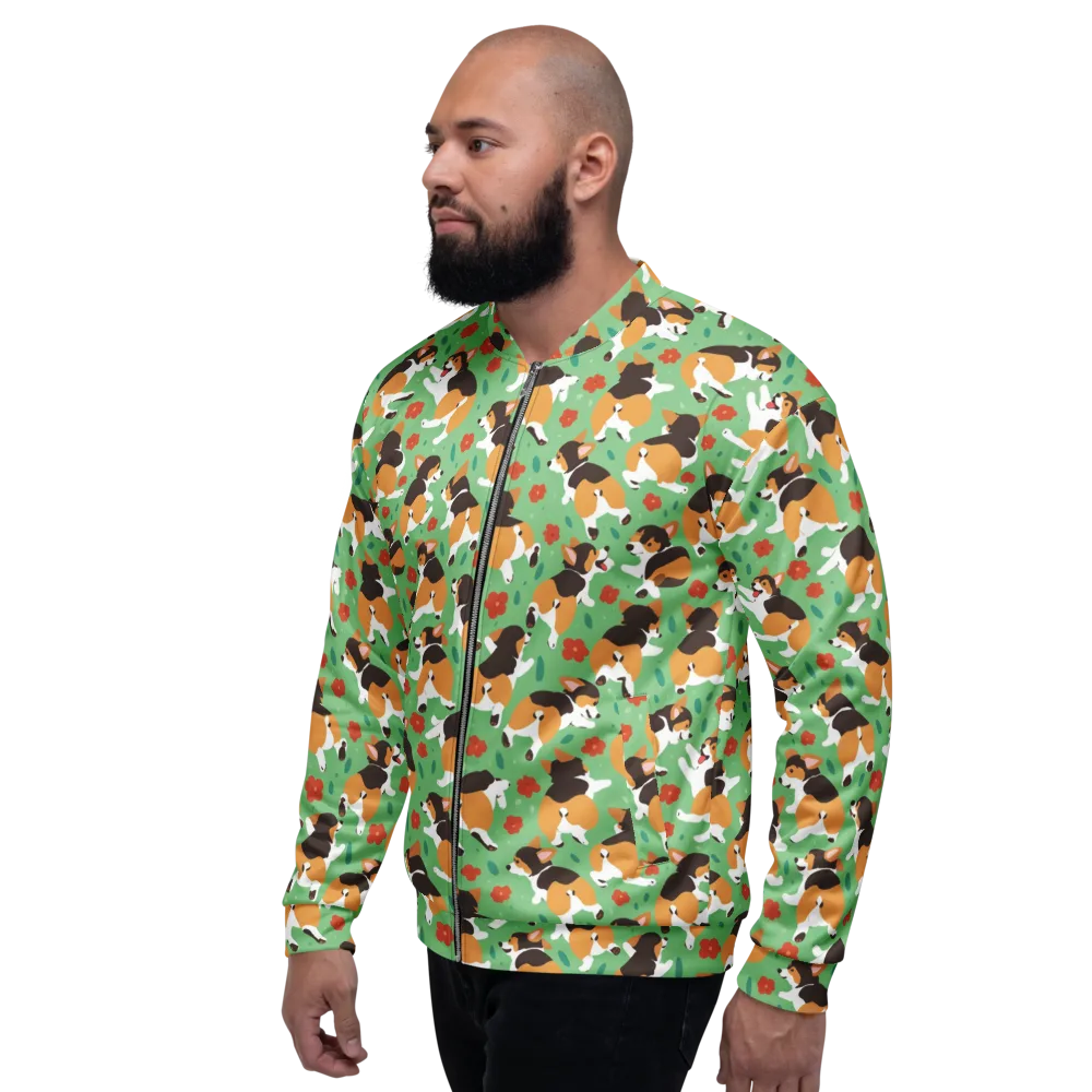 Minty Corgi Meadow on Bomber Jacket — Left