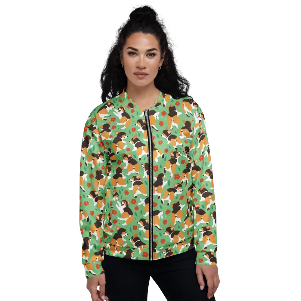 Minty Corgi Meadow on Bomber Jacket — Front