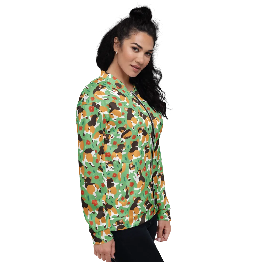 Minty Corgi Meadow on Bomber Jacket — Right