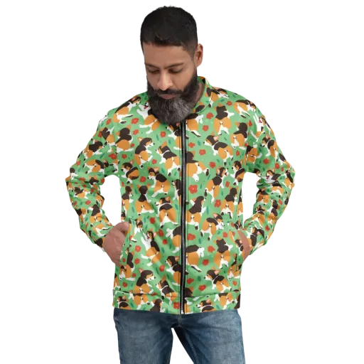 Minty Corgi Meadow on a Bomber Jacket
