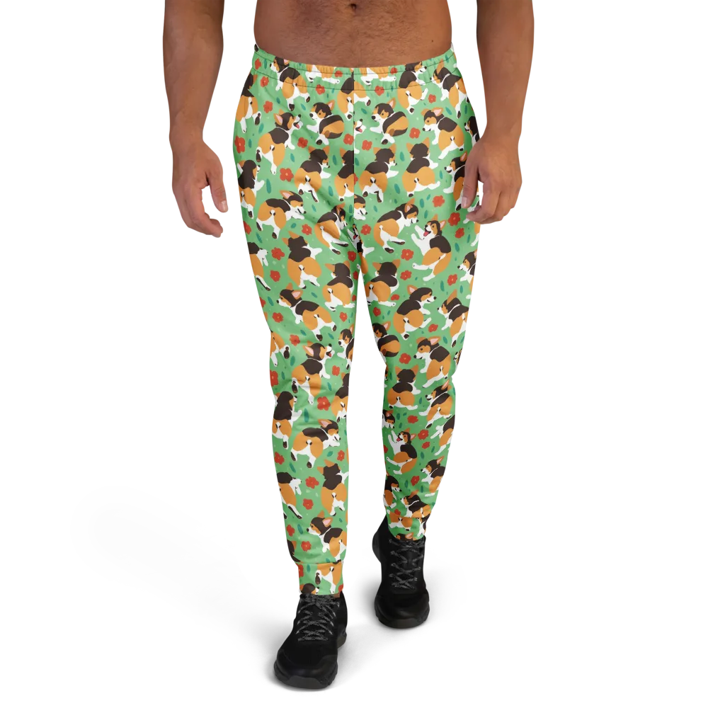 Minty Corgi Meadow on Men's Joggers — Front
