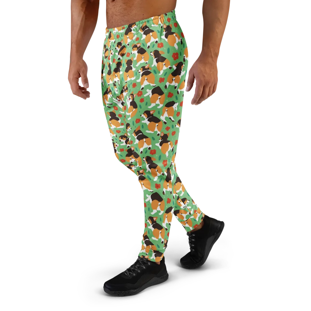 Minty Corgi Meadow on Men's Joggers — Left