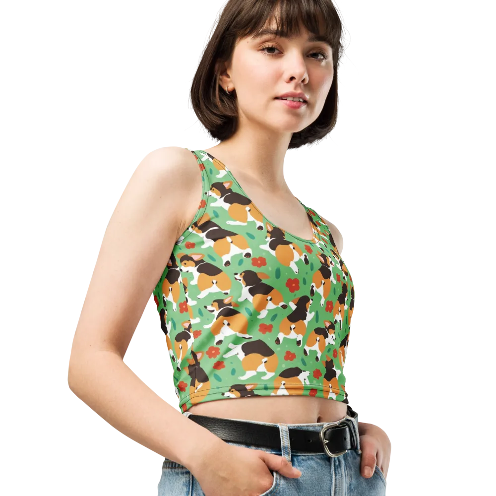 Minty Corgi Meadow on Crop Top — Right Front