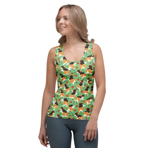 Minty Corgi Meadow on a Women's Tank Top