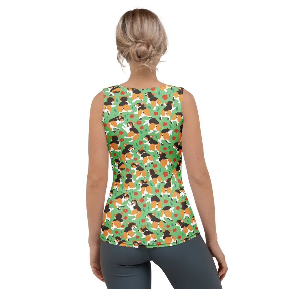 Minty Corgi Meadow on Women's Tank Top — Back