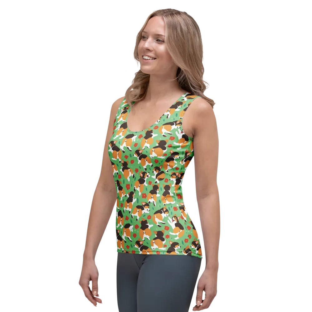 Minty Corgi Meadow on Women's Tank Top — Left Front