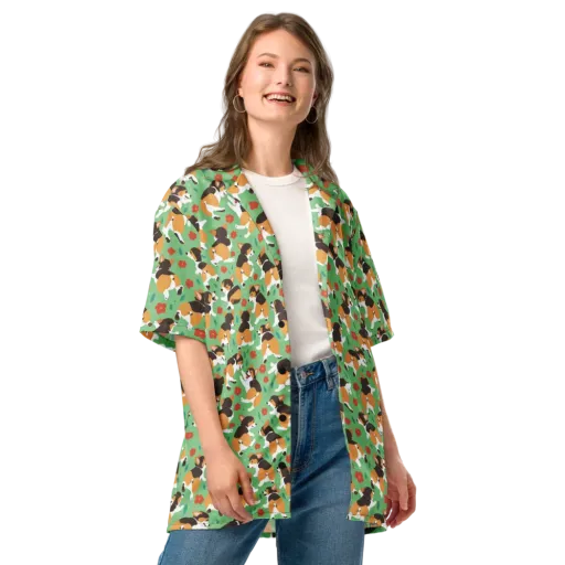 Minty Corgi Meadow on a Button Shirt