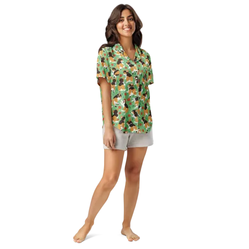 Minty Corgi Meadow on a Women's Short Sleeve Pajama Top