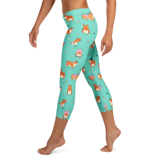 Turquoise Corgi Club on a Capri Leggings