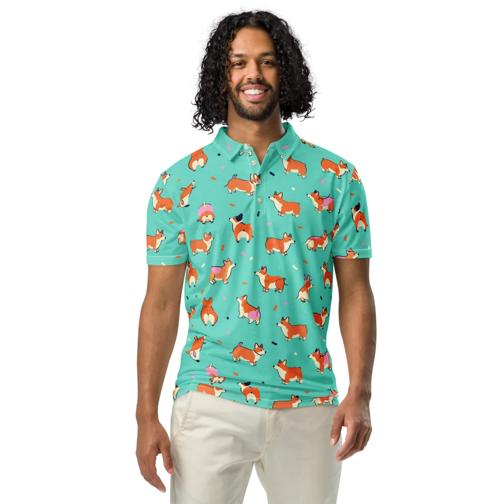 Turquoise Corgi Club on Men's Slim Fit Polo Shirt — Front