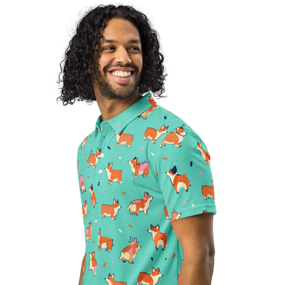 Turquoise Corgi Club on Men's Slim Fit Polo Shirt — Left Front