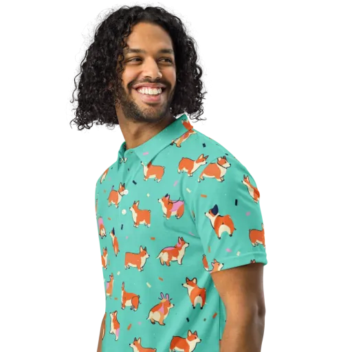 Turquoise Corgi Club on a Men's Slim Fit Polo Shirt